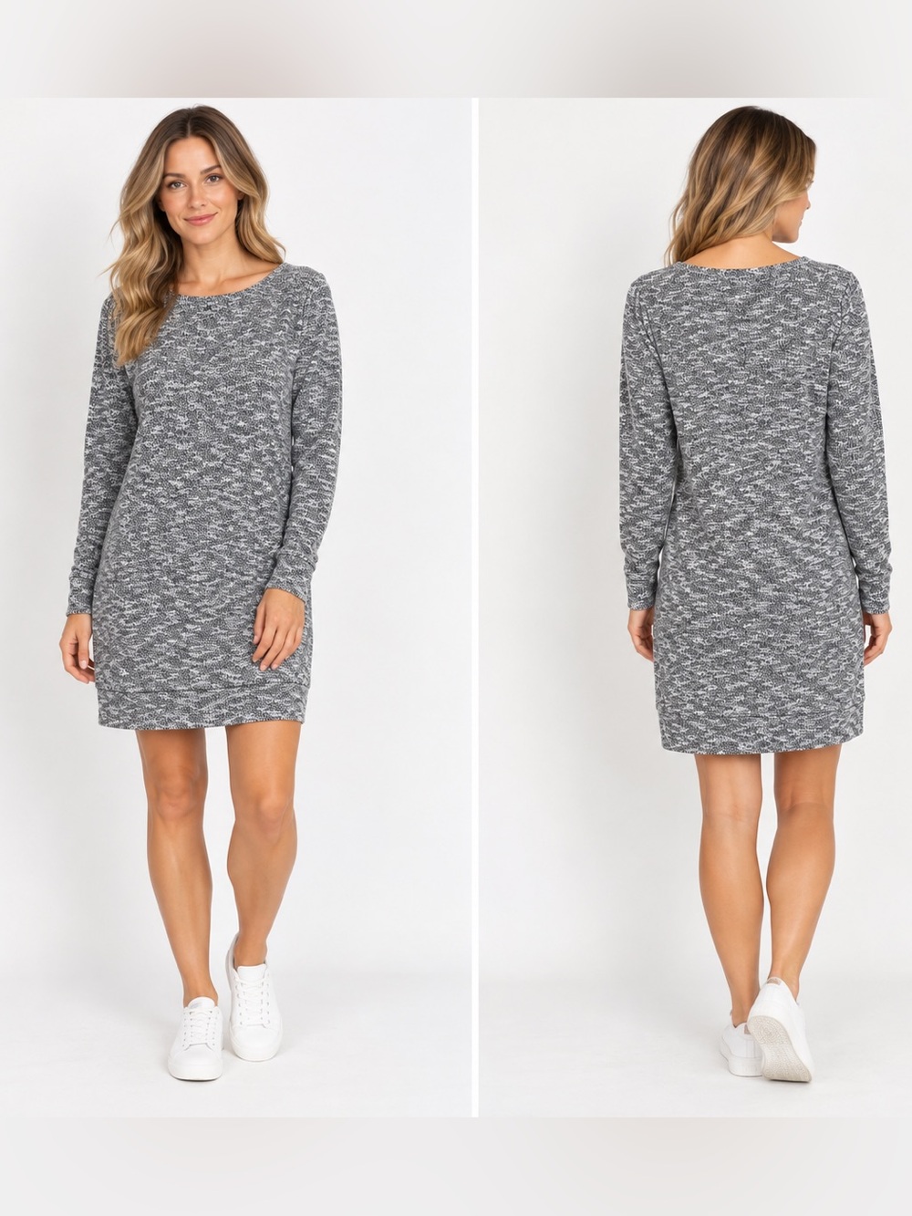prAna Gray Black Marled Knit Sweater Dress Long Sleeve Size S